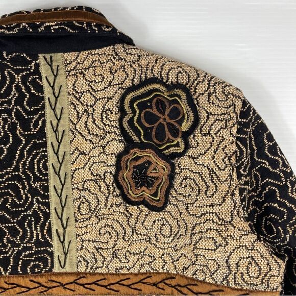 Yak Magik Jacket Embroidered Beaded Silk Women's Size S Blanket Coat Black Tan - Picture 5 of 10